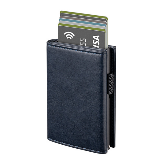Trifold Leather RFID Pop-Up Wallet with Coin Pocket